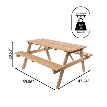 Shoreham 59" Modern Classic Outdoor Wood Picnic Table Benches with Umbrella Hole - JONATHAN Y